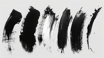 Brush stroke, different stroke ones in a row, black and white. Generated by artificial intelligence. photo