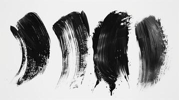 Brush stroke, different stroke ones in a row, black and white. Generated by artificial intelligence. photo