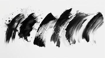 Brush stroke, different stroke ones in a row, black and white. Generated by artificial intelligence. photo