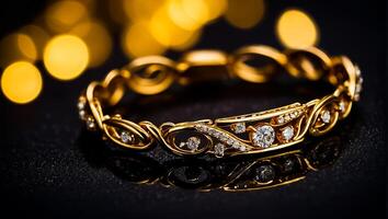 chic gold bracelet on a dark background photo