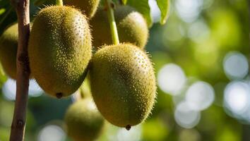 ripe kiwi on a branch of the garden harvest photo