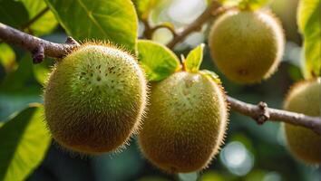 maduro kiwi en un rama de el jardín cosecha foto