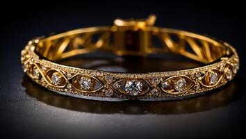 chic gold bracelet on a dark background photo