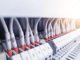 Electrical component circuit on the panel control system. Electrical service concept. photo