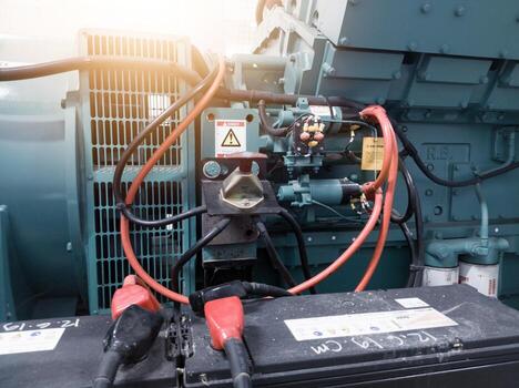 Installation circuit component of double starting motor on the heavy engine generator. Circuit component of Starting system, double starting motor. photo