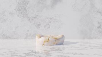 White marble podium on natural background for product display and enough empty space for text and content. 3d illustration render photo