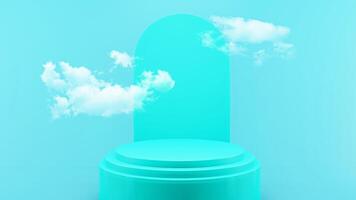 Background 3d blue rendering with podium and minimal cloud blue scene. photo