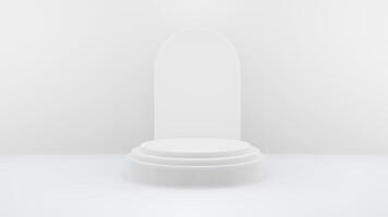 Podium in abstract white composition for product presentation, 3d render, 3d illustration photo