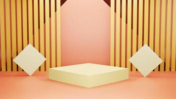 Yellow asia theme background with fabric podium for show products set or cosmetics beauty collection, 3d illustration photo