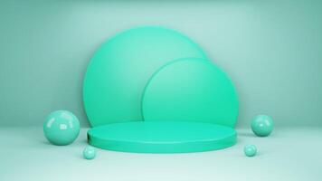 Empty pastel green winners podium on pastel green color background. 3D rendering photo