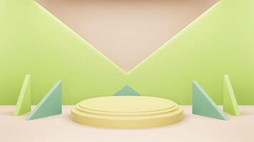 podium 3d background minimal yellow green scene with geometric platform. background 3d rendering with podium. podium to show cosmetic products. Stage showcase on pedestal modern 3d studio green pastel photo