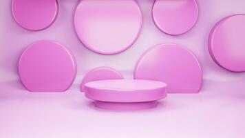 3D podium render of pink geometric background or texture. Bright pastel podium or pedestal backdrop. Blank minimal design concept. Stage for ceremony on pink pedestal background photo