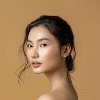 Close up of young asian woman with beauty fresh skin, cosmetic concept photo