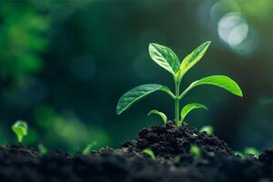 delicate young plant growing from soil photo