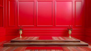 red room with wooden floor and red walls photo