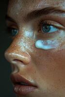 Close-up of a hand applying healing cream on dry skin photo