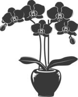 AI generated Silhouette Orchid flower in the vase black color only vector