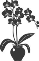 AI generated Silhouette Orchid flower in the vase black color only vector