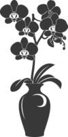 AI generated Silhouette Orchid flower in the vase black color only vector