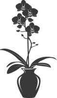 AI generated Silhouette Orchid flower in the vase black color only vector