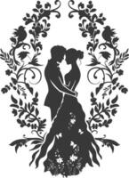 AI generated Silhouette elements of the bride and groom for wedding invitations are black only vector