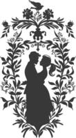 AI generated Silhouette elements of the bride and groom for wedding invitations are black only vector