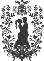 AI generated Silhouette elements of the bride and groom for wedding invitations are black only vector