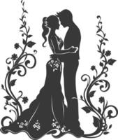 AI generated Silhouette elements of the bride and groom for wedding invitations are black only vector