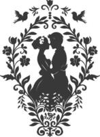 AI generated Silhouette elements of the bride and groom for wedding invitations are black only vector