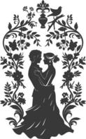 AI generated Silhouette elements of the bride and groom for wedding invitations are black only vector