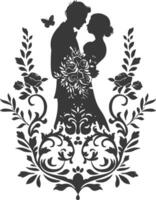 AI generated Silhouette elements of the bride and groom for wedding invitations are black only vector