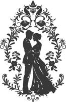 AI generated Silhouette elements of the bride and groom for wedding invitations are black only vector