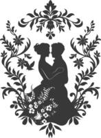 AI generated Silhouette elements of the bride and groom for wedding invitations are black only vector