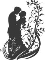 AI generated Silhouette elements of the bride and groom for wedding invitations are black only vector