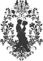 AI generated Silhouette elements of the bride and groom for wedding invitations are black only vector