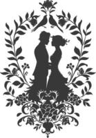 AI generated Silhouette elements of the bride and groom for wedding invitations are black only vector