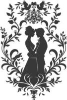 AI generated Silhouette elements of the bride and groom for wedding invitations are black only vector