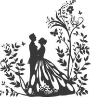 AI generated Silhouette elements of the bride and groom for wedding invitations are black only vector