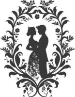 AI generated Silhouette elements of the bride and groom for wedding invitations are black only vector
