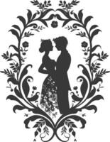 AI generated Silhouette elements of the bride and groom for wedding invitations are black only vector