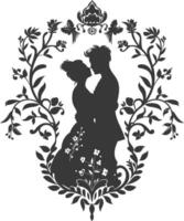 AI generated Silhouette elements of the bride and groom for wedding invitations are black only vector