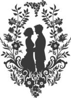 AI generated Silhouette elements of the bride and groom for wedding invitations are black only vector