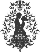 AI generated Silhouette elements of the bride and groom for wedding invitations are black only vector