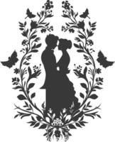 AI generated Silhouette elements of the bride and groom for wedding invitations are black only vector