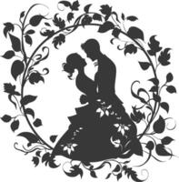 AI generated Silhouette elements of the bride and groom for wedding invitations are black only vector