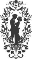 AI generated Silhouette elements of the bride and groom for wedding invitations are black only vector