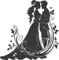 AI generated Silhouette elements of the bride and groom for wedding invitations are black only vector