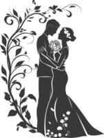 AI generated Silhouette elements of the bride and groom for wedding invitations are black only vector