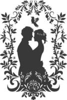 AI generated Silhouette elements of the bride and groom for wedding invitations are black only vector