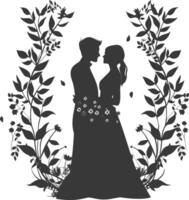 AI generated Silhouette elements of the bride and groom for wedding invitations are black only vector